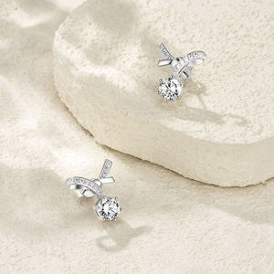 Pendientes de Diamantes Redondos Modernos para Mujer, Cultivados en Laboratorio, Certificados por IGI, Color D E F, Claridad VVS VS, Oro, Oro Rosa, Oro Blanco, Plata - Product Image 3