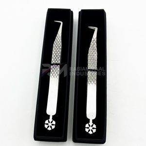 Pince à épiler RMI 90 degrés à pointe fine, finition mate, 10 mm, anti-magnétique, pour extensions de cils, en acier inoxydable japonais, personnalisée - Product Image 2