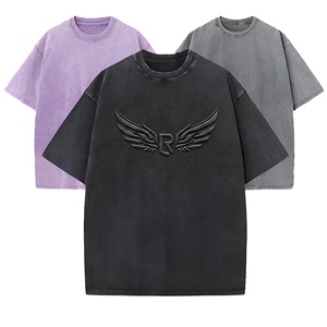 T-shirt surdimensionné pour homme 100% coton avec logo ailes en relief, manches courtes, col rond, streetwear décontracté, noir, violet, gris - Product Image 6
