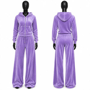 Ensemble de survêtement violet à capuche pour femmes, sweat-shirt et pantalon décontractés à manches longues avec fermeture éclair sur le devant, coupe ample - Product Image 1