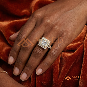 14K/18K Solid Gold Princess Cut Moissanite/Diamond Engagement <b>Ring</b> for Women, Double Halo Pave Diamond <b>Split</b> Shank <b>Ring</b> - Product Image 4