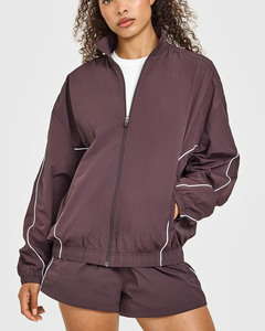 Chaqueta Cortavientos y Pantalones Deportivos Cortavientos con Ribete en Contraste, Conjunto Deportivo Cortavientos de Verano para Mujer, Conjunto Cortavientos Oversize para Mujer - Product Image 5