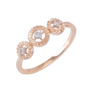 Bague Trio Premium en Or Rose 18K, Sertissage Motif Diamant Texturé avec Design Bypass Fluide, Diamants Ronds de 0,35 Ct - Product Image 1