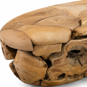 Table basse ARTERRA de luxe en mosaïque de racines de teck, faite à la main, écologique, plateau ovale lisse, base creuse, mobilier de salon de luxe pour complexe hôtelier - Product Image 2
