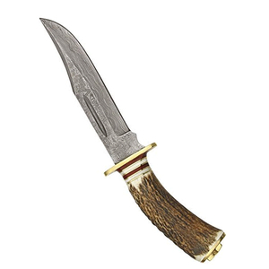 Couteau de chasse artisanal 2026 en acier Damas, lame fixe, manche en cuir, bord droit, modèle court, vente en gros - Product Image 3