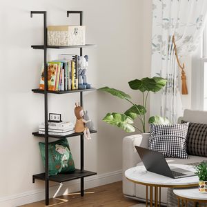 Étagères à livres industrielles en métal et bois à 4 niveaux, étagère murale ouverte et support de rangement pour la maison, le bureau, la chambre et le salon - Product Image 6