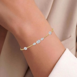 Luxurious 9K Rose Gold Lab Created Oval & Pear Drilled Diamond Station <b>Bracelet</b> 2.42 CTW - Product Image 5