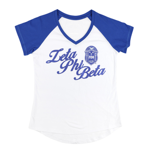 Zeta Phi Beta <b>White</b> V Neck T Shirt ZPB Greek Script Women Raglan Sleeve Casual <b>Tee</b> Lightweight Everyday Apparel - Product Image 1