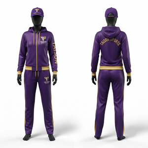 Chándal de Invierno con Capucha de Forro Polar Unisex Premium, 300 GSM, Tela de Poliéster de Alto Rendimiento, Morado y Dorado, Panel Lateral con Logotipo Personalizado - Product Image 1