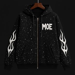 Sudadera con capucha negra 100% algodón para hombre, con cremallera completa, estilo urbano, forro polar de algodón, estampado gráfico, fabricación de ropa personalizada OEM. - Product Image 1