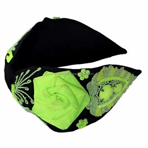 High Quality Women Children Fashion Hair Bands New Handmade Designer Embroidered <b>Beaded</b> Head Band Multi-Color Adjustable Fabric - Product Image 2