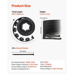 UV-Resistant M Flexible Lawn <b>Edging</b> Roll 20ft X 2 Inch <b>Plastic</b> Garden Border 120 Spikes No Dig Landscape <b>Edging</b> - Product Image 3
