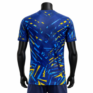 Ensemble de maillot de football pour homme, imprimé géométrique bleu, manches courtes, col rond, polyester respirant, coupe athlétique, toutes saisons, personnalisable - Product Image 4