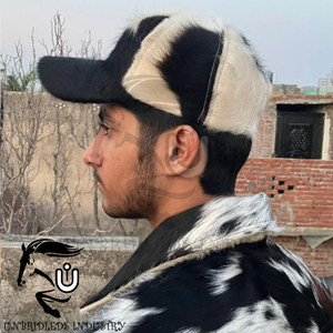 Gorra de Cuero Vacuno con Pelo Natural Negro y Blanco de Primera Calidad Unisex 2026 - Product Image 3