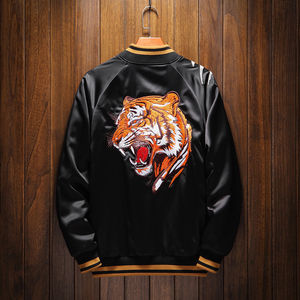 Roaring Tiger Sukajan Souvenir Varsity Jacket Canvas Patchwork Hip Hop Style Winter Thin Coated Quick Dry Breathable Unisex OEM - Product Image 1