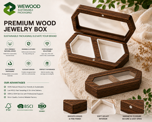 Custom Logo Walnut Wood Double Ring <b>Box</b> with <b>Glass</b> Lid Luxury Wedding Ring Bearer <b>Box</b> Jewelry Gift Packaging - Product Image 2
