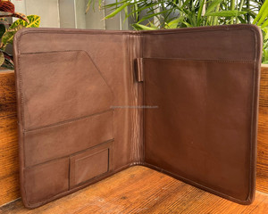 New Custom Top Quality Genuine Leather Business Planner Portfolio Cowhide File <b>Folder</b> <b>A4</b> Document <b>Folder</b> Binder With Card Holder - Product Image 4