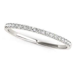 Anillo de Boda de Oro Blanco de 14k con Diamantes Engastados en Pavé de 1/8 Cttw y Pendientes de Aro Finos - Product Image 1