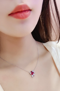 Romantic 925 Silver <b>Necklace</b> With <b>Ruby</b> Center And Diamond Accents Women's Everyday Wear Jewelry - Product Image 5