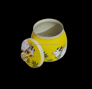 Tarro de almacenamiento decorativo con tapa y pomo, con estampado de vaca Pichwai indio en esmalte, al por mayor - Product Image 4
