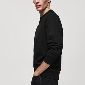 Men's 400gsm Heavyweight Cotton <b>Fleece</b> Pullover Anti-Shrink Bright black Sweatshirt Factory Bulk OEM Sweatshirts - Product Image 2