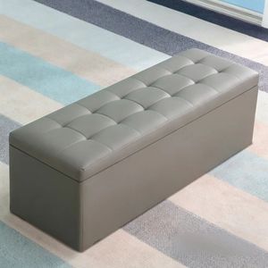 Quilted Leather Ottoman <b>Storage</b> Bench Foot <b>Stool</b> Sleeper Seat for Living Room Bedroom Hallway - Product Image 5