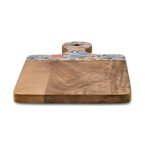 Planche à découper en bois de manguier charmante avec motif floral complexe, poignée en forme de pagaie, idéale pour couper les légumes - Product Image 3