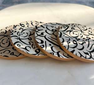 Handcrafted White <b>Ceramic</b> <b>Coasters</b> Set With Arabic Calligraphy Drink Mats For Home Kitchen Table Protection And Special Events - Product Image 6