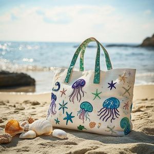 Magnifique sac fourre-tout brodé traditionnel avec motifs floraux faits à la main et perles colorées pour un style élégant au quotidien - Product Image 1