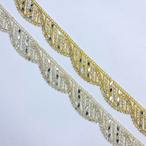 Encaje de lujo con bordado de pedrería, cinta con cuentas pesadas, ribete étnico nupcial, encaje brillante con pedrería para vestidos - Product Image 1