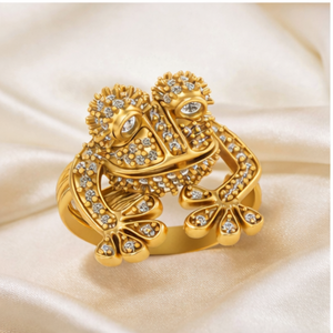 Bagues de déclaration pour enfants, motif animal (visage de grenouille), en or massif 10K, serties de moissanite, de luxe, élégantes, de créateur, personnalisées, style hip-hop et tendance - Product Image 5
