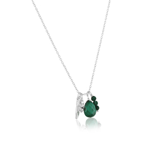 Collier en argent sterling 925 avec pendentif en malachite naturelle, motif feuille et goutte d'eau, bijoux bohèmes nature. - Product Image 2