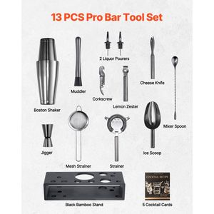 Set da Cocktail 13 Pezzi in Acciaio Inox con Supporto in Bambù, Kit da Barman Boston con Miscelatore, Cucchiaio, Muddler e Jigger per Martini - Product Image 2