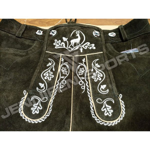 Pantalones Cortos Bávaros de Cuero Genuino de Piel de Vacuno con Bordado Personalizado para Oktoberfest, Estilo Casual Elegante, Cintura Elástica, Diseño Antiguo - Product Image 3