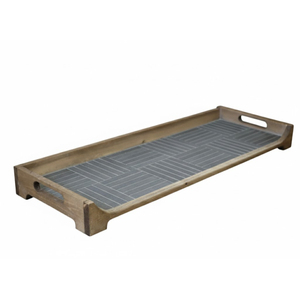 Bandeja para Botas de Madera Maciza Pintada de Gris con Asas de Latón, Organizador Decorativo Multiusos para Entrada, Caja de Almacenamiento - Product Image 2