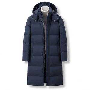 Men's Long Hooded Down Puffer Jacket Windproof Casual <b>Thick</b> <b>Winter</b> <b>Coat</b> Solid Black Zipper Closure Regular Fit - Product Image 1