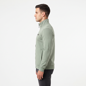 Veste sweat-shirt zippée pour homme, en coton, couleur vert sauge uni, vêtements de sport, streetwear, vente en gros sur mesure - Product Image 3