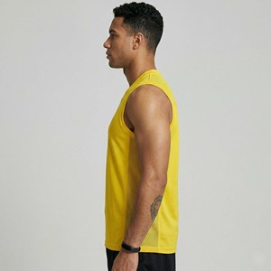 Men's Breathable Sleeveless Soccer Jersey Quick Dry Yellow Mesh Panel Training Tank <b>Top</b> Athletic Vest - Product Image 4