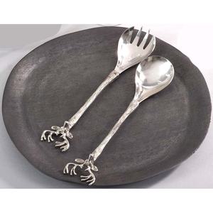 Hot Selling Stainless Steel Silver Plated Amazing Deer Head end Handle Spoon & Fork Soup Salad Serving Coffee Spoon Server <b>Set</b> - Product Image 1
