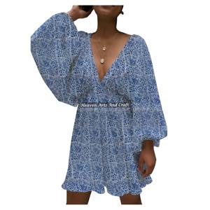 Nuevo Estilo, Venta Caliente, Ropa de Verano Sexy para Mujer, Vestido Estampado a Mano con Cuello en V Profundo, Vestido Sexy Mini con Cuello en V Profundo - Product Image 4