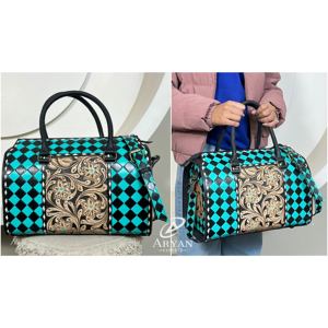 Modern Style Luxury Handcrafted Cow Leather Duffle Bag Vintage Shoulder Speedy Bag with Checkered Pattern for Men & <b>Women</b> - Product Image 1