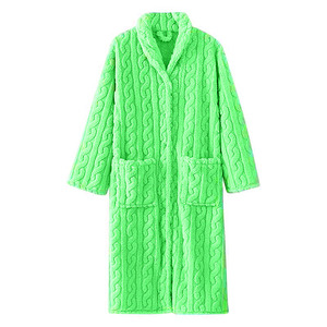 Bata de mujer de forro polar suave de longitud completa con cuello vuelto y mangas largas, ropa de invierno acogedora, diseño de punto de color liso - Product Image 5