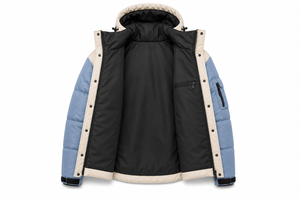 Wholesale Winter Puffer <b>Jacket</b> Modern Color Block Shell Insulated Hood Adjustable Cuffs Custom Woven Patch Sleeve Cargo Pocket - Product Image 5