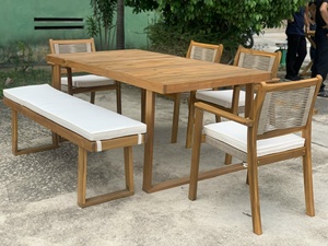 Juego de 2 sillas de comedor de madera contemporáneas para patio al aire libre Villa y uso en la cocina - Product Image 5