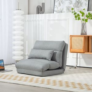 Poltrona Letto da Terra per Adulti con Schienale Regolabile in 6 Posizioni e Cuscino per Lettura, Gaming e Meditazione - Disponibile in Grigio - Product Image 2