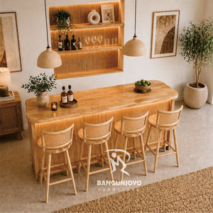 Rattan Bar Chairs Wood Frame Modern Scandinavian Design Home Bar Furniture Steady Commercial Use - Product Image 2