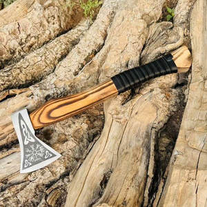 Hache viking de qualité industrielle, inspirée du style nordique, hache barbue avec manche en bois, outil décoratif pour un style intérieur rustique - Product Image 4