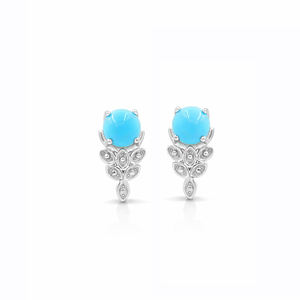 Boucles d'oreilles clous rondes en turquoise plaquées or 1 micron, finition rhodium, bijoux vintage de créateur thaïlandais - Product Image 4