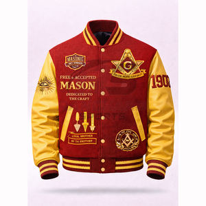 Veste universitaire personnalisée d'inspiration maçonnique – Corps en laine de qualité supérieure avec manches en cuir PU et symboles brodés - Product Image 1