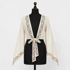 Shrug en coton à nouer devant |   Kimono Cardigan Bohème Imprimé à la Main pour Femme, Manches Cloche, Idéal pour l'Été, la Plage, les Festivals et les Vacances - Product Image 1